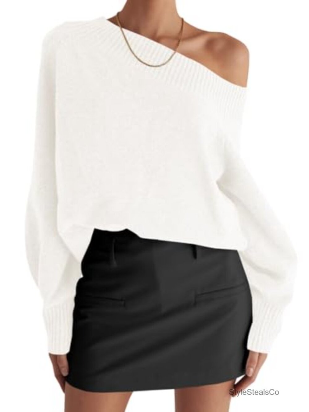 Off Shoulder Sweater Knit Pullover Long Sleeve Loose Fit